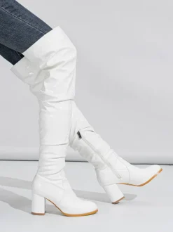 Cuissardes pour femmes bout rond talon épais sur les bottes au genou