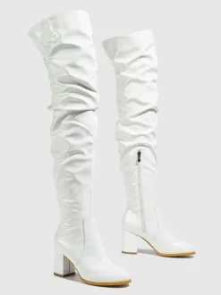 Cuissardes pour femmes bout rond talon épais sur les bottes au genou