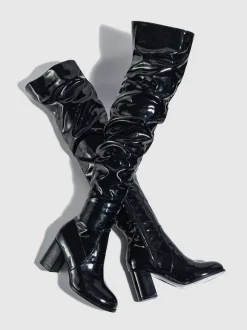 Cuissardes pour femmes bout rond talon épais sur les bottes au genou
