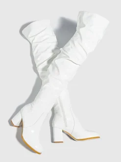 Cuissardes pour femmes bout rond talon épais sur les bottes au genou