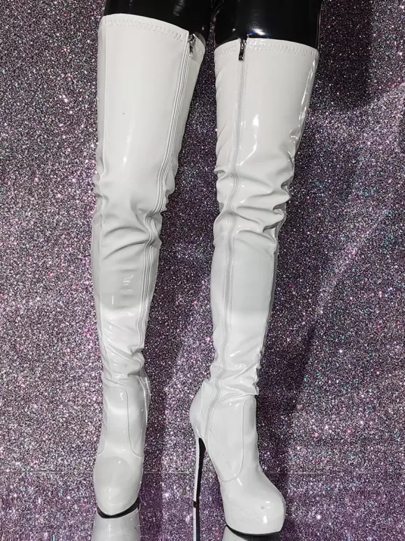 Cuissardes pour femmes bottes métalliques à bout rond et talon aiguille au-dessus du genou