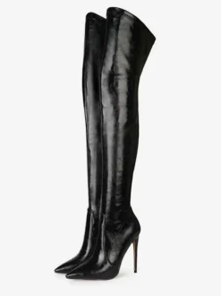 Cuissardes pour femmes Bottes noires à talons aiguilles et bout pointu