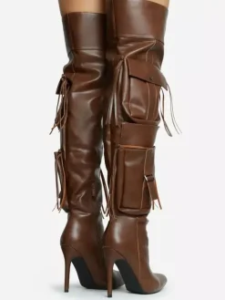 Cuissardes pour femmes bout pointu poches talon haut cuissardes