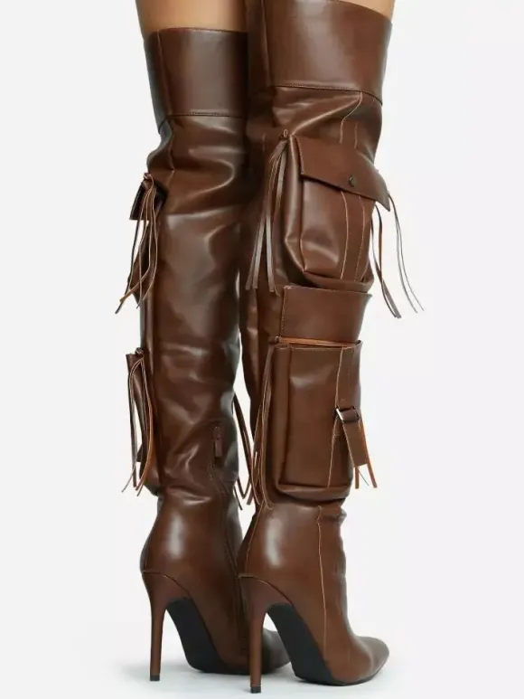 Cuissardes pour femmes bout pointu poches talon haut cuissardes