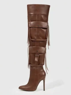 Cuissardes pour femmes bout pointu poches talon haut cuissardes