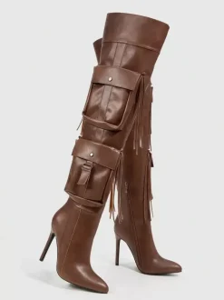 Cuissardes pour femmes bout pointu poches talon haut cuissardes