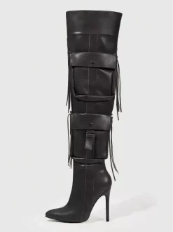 Cuissardes pour femmes bout pointu poches talon haut cuissardes