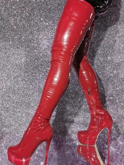 Cuissardes sexy à plateforme rouge et talon aiguille cuissardes hautes