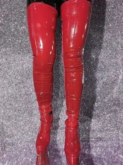 Cuissardes sexy à plateforme rouge et talon aiguille cuissardes hautes