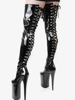 Cuissardes Sexy avec Plateforme à Talons Hauts avec Bout Rond à Lacets Bicolores