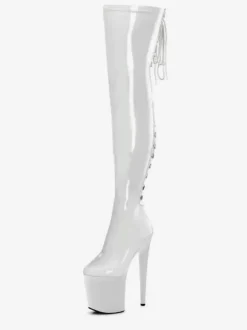 Cuissardes Sexy avec Plateforme à Talons Hauts avec Bout Rond à Lacets Bicolores