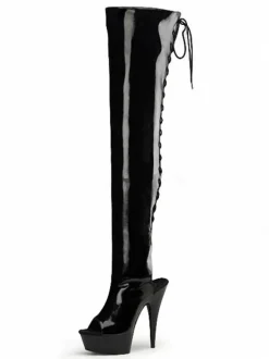 Cuissardes Sexy avec Plateforme à Talons Hauts avec Bout Ouvert à Lacets Bicolores
