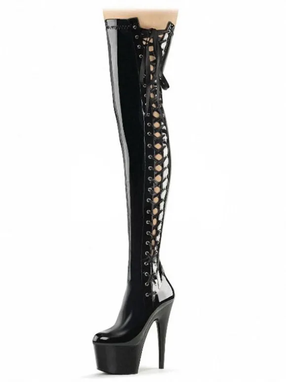 Cuissardes sexy femme noir talon haut chaussures de ballet