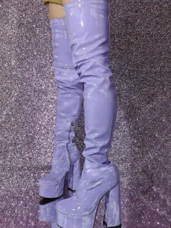 Cuissardes sexy femmes bout rond talon épais plate-forme sur les bottes au genou