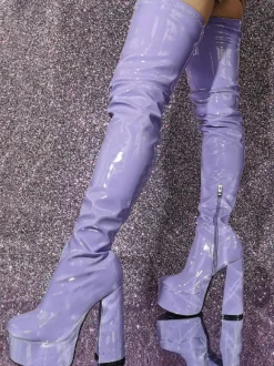 Cuissardes sexy femmes bout rond talon épais plate-forme sur les bottes au genou