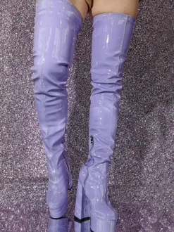Cuissardes sexy femmes bout rond talon épais plate-forme sur les bottes au genou