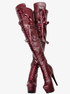 Cuissardes sexy pour femmes plateforme noire boucle en fausse fourrure bottes à talons hauts au dessus du genou