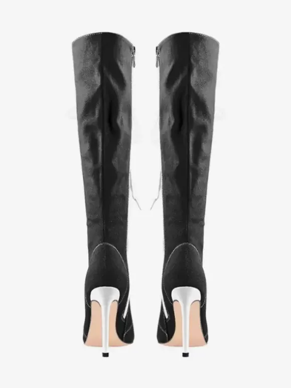 Cuissardes Style Sport De Grande Taille À Lacets À Bout Pointu Bottes À Talons Hauts