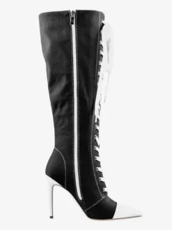 Cuissardes Style Sport De Grande Taille À Lacets À Bout Pointu Bottes À Talons Hauts