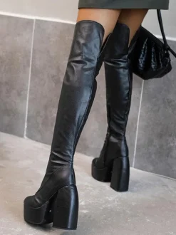 Cuissardes avec Plateforme à Talons Hauts avec Bout Rond Bicolores