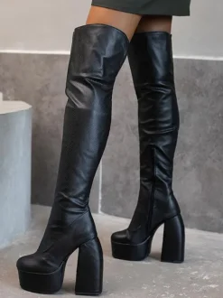 Cuissardes avec Plateforme à Talons Hauts avec Bout Rond Bicolores