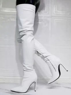Cuissardes blanches à talon aiguille pour femmes