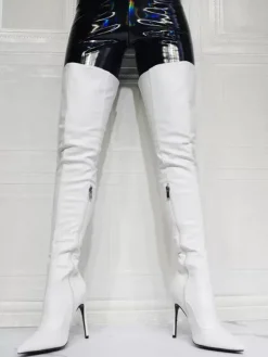 Cuissardes blanches à talons hauts pour femmes cuissardes sexy au dessus du genou