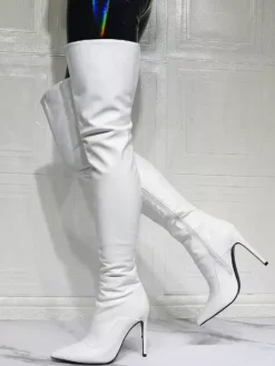 Cuissardes blanches à talons hauts pour femmes cuissardes sexy au dessus du genou