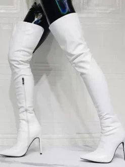 Cuissardes blanches à talons hauts pour femmes cuissardes sexy au dessus du genou