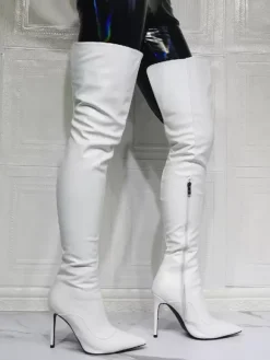 Cuissardes blanches à talons hauts pour femmes cuissardes sexy au dessus du genou