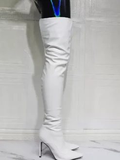 Cuissardes blanches à talons hauts pour femmes cuissardes sexy au dessus du genou