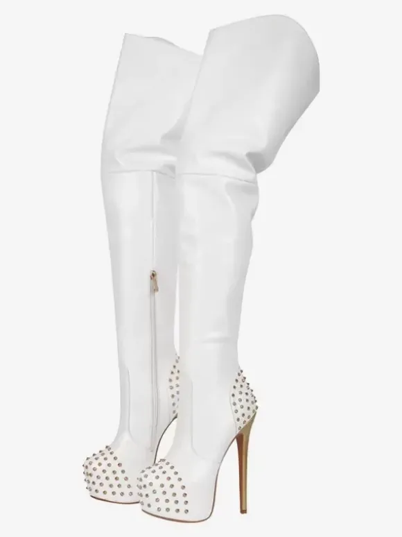 Cuissardes Bottes Sexy À Talons Hauts À Plateforme Rivet Chaussures Femme