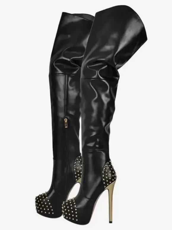 Cuissardes Bottes Sexy À Talons Hauts À Plateforme Rivet Chaussures Femme