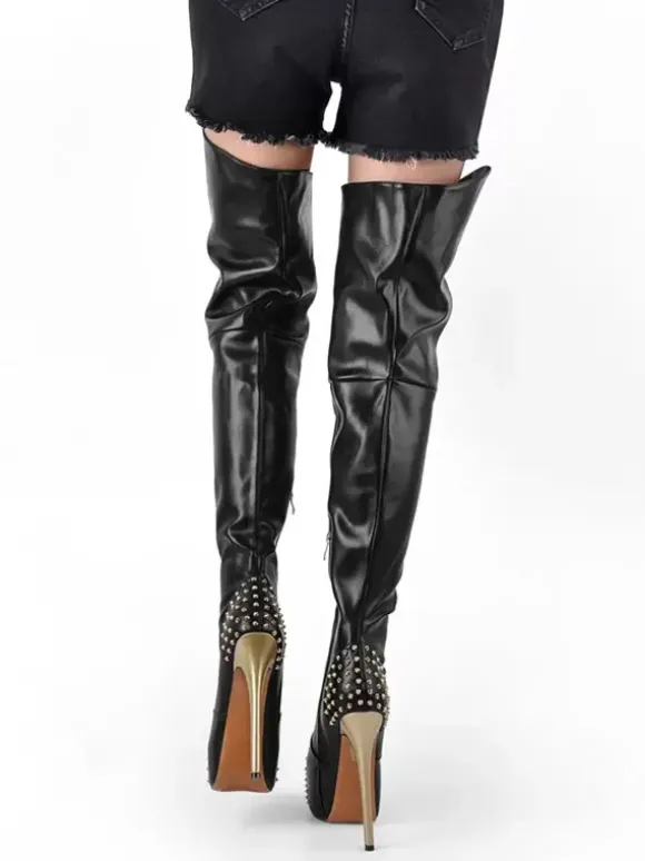 Cuissardes Bottes Sexy À Talons Hauts À Plateforme Rivet Chaussures Femme