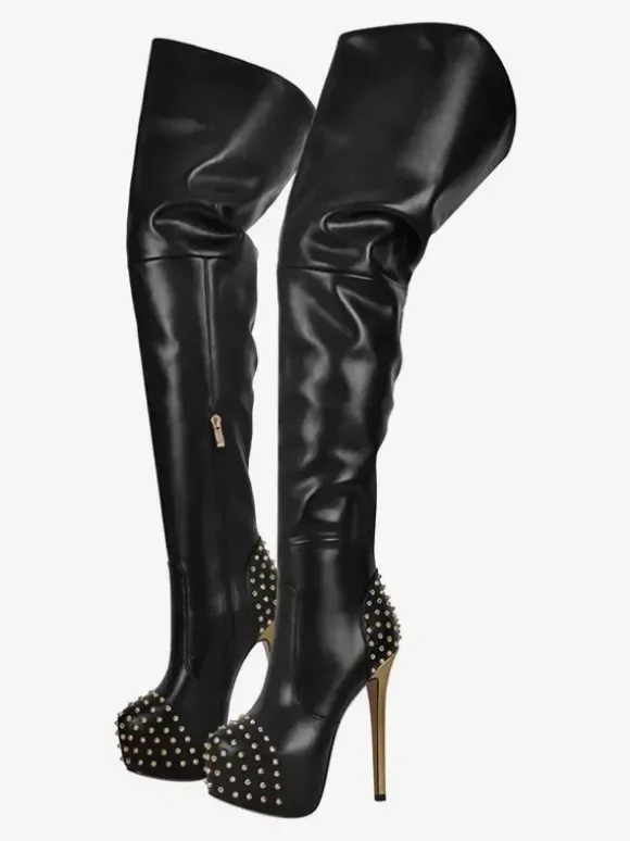 Cuissardes Bottes Sexy À Talons Hauts À Plateforme Rivet Chaussures Femme