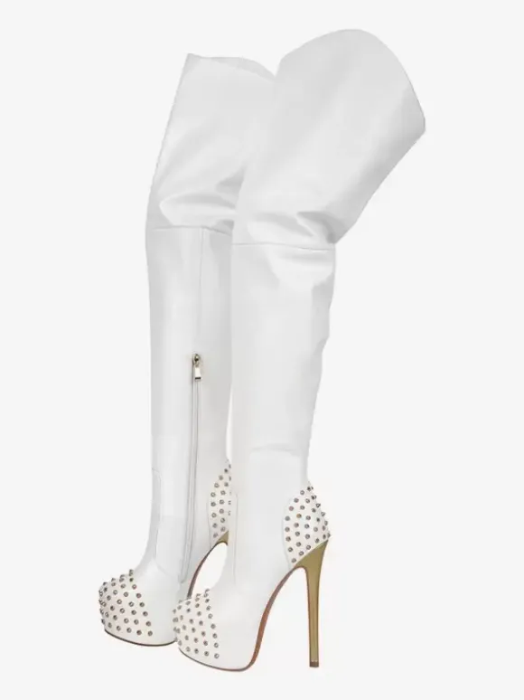 Cuissardes Bottes Sexy À Talons Hauts À Plateforme Rivet Chaussures Femme