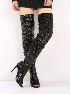 Cuissardes Brillantes à talons aigus unicolore