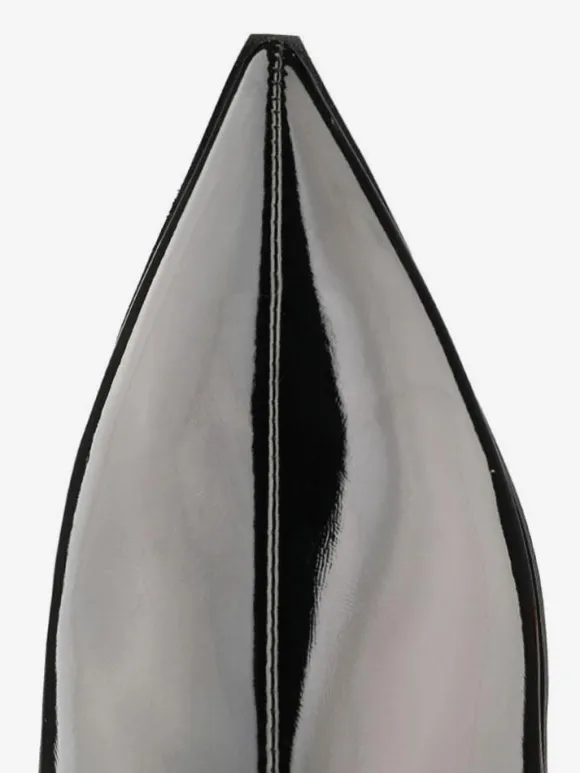 Cuissardes Cuissardes Femmes Cuir Brillant Noir Bout Pointu Cuissardes Plates