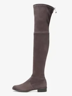 Cuissardes En Daim Femmes Bottes Plates Hautes Élastiques À Bout Rond