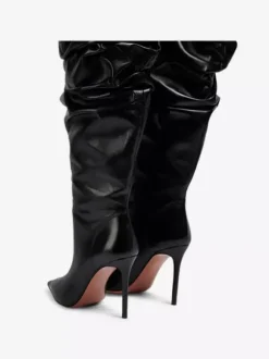 Cuissardes Femmes Chaussures Sexy Plissées Talon Haut Aiguille Bottes En Cuir PU