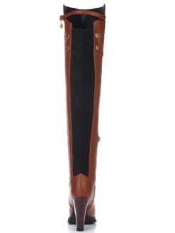 Cuissardes femmes couleur unie bout rond talon épais sur les bottes au genou