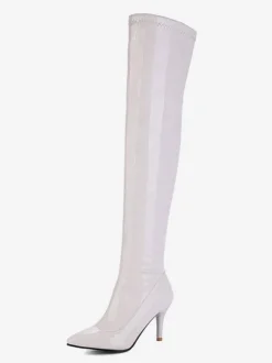 Cuissardes Femmes Vernis Bout Pointu Stiletto Cuir Brillant Talon Cuissardes