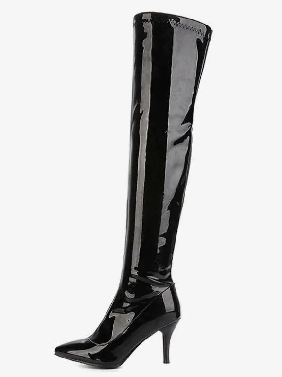Cuissardes Femmes Vernis Bout Pointu Stiletto Cuir Brillant Talon Cuissardes