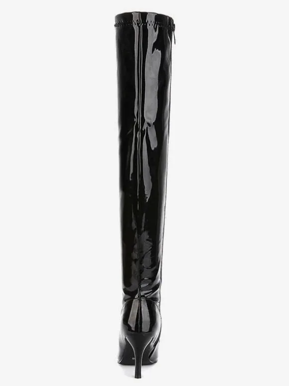 Cuissardes Femmes Vernis Bout Pointu Stiletto Cuir Brillant Talon Cuissardes