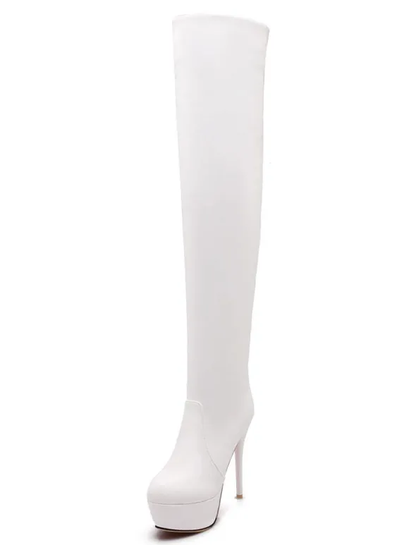 Cuissardes femme talon haut plateforme en PU