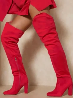 Cuissardes à mollet large pour femmes  bottes hautes en daim à talon épais  cuissardes au-dessus du genou