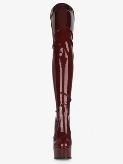 Cuissardes noir bout rond cuir brillant plate-forme bottes d'hiver femmes talon haut cuissardes