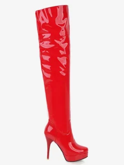 Cuissardes à plateforme pour femme avec bout en amande  talon aiguille en cuir brillant  cuissardes