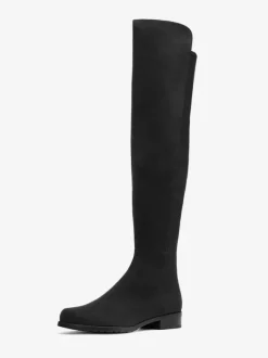 Cuissardes plates pour femmes bottes élastiques en daim chaussures