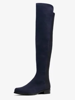 Cuissardes plates pour femmes bottes élastiques en daim chaussures